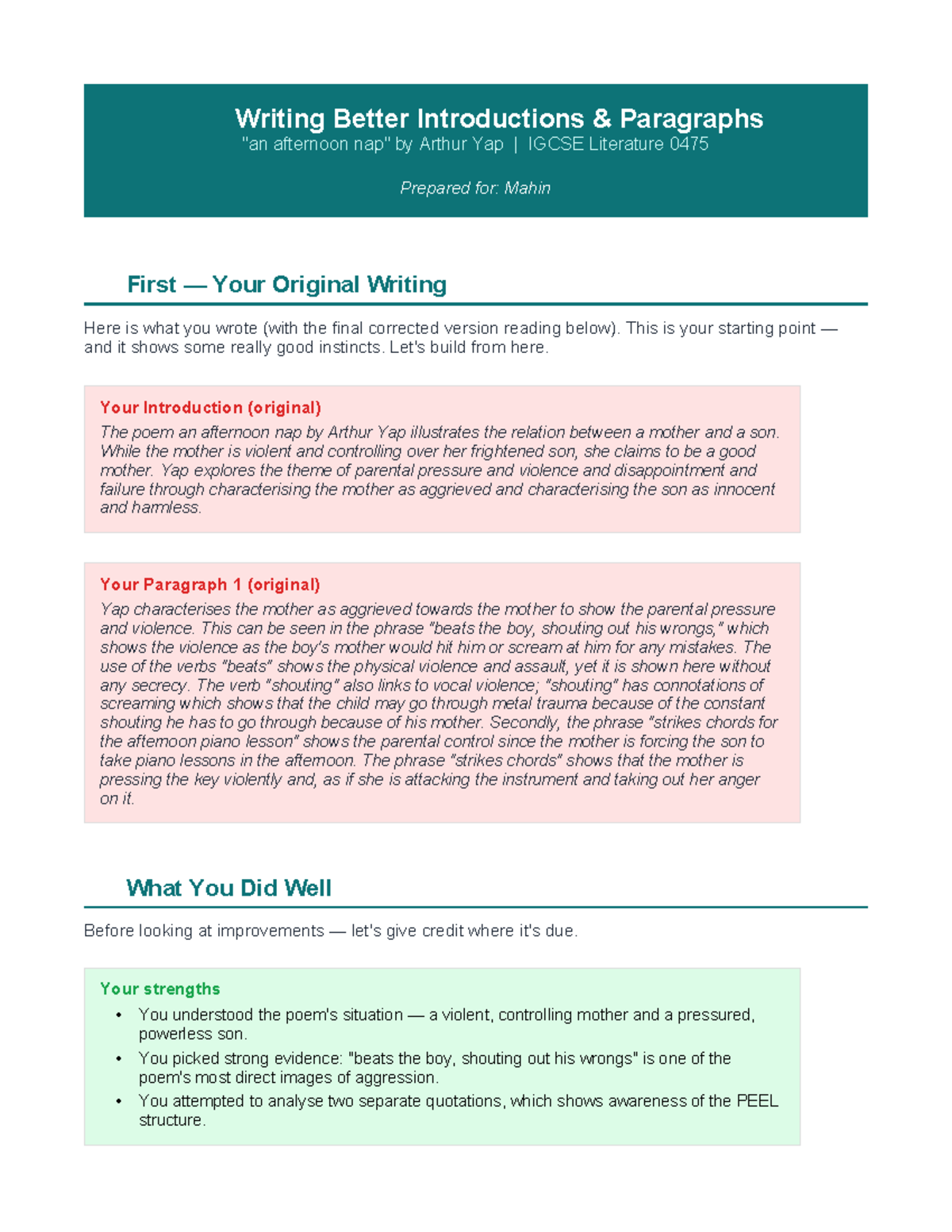 IGCSE Literature 0475: Writing Effective Introductory Paragraphs - Studocu