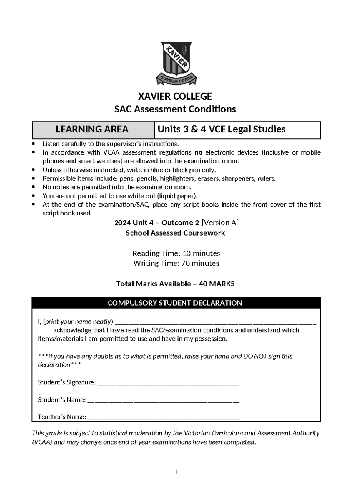 2024 VCE Legal Studies Unit 4 SAC Assessment Conditions - Studocu