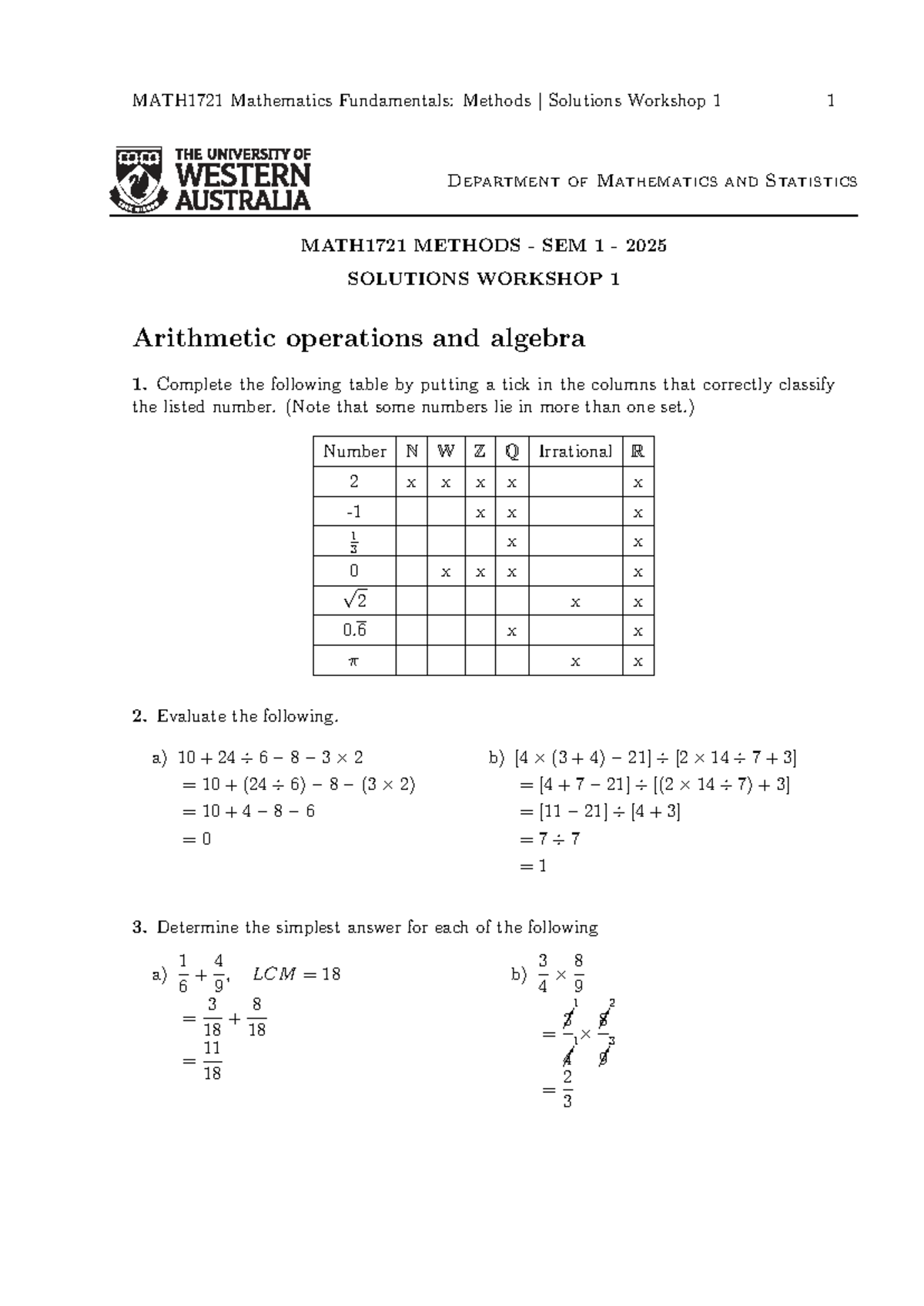 MATH1721 2025 Workshop 1Solutions - Department of Mathematics and ...