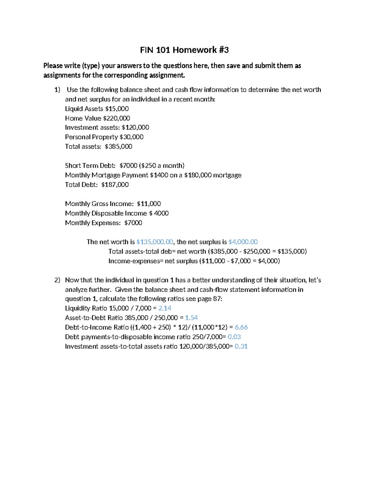 FIN 101 Homework Chapter 3-3 - FIN 101 Homework Please write (type ...