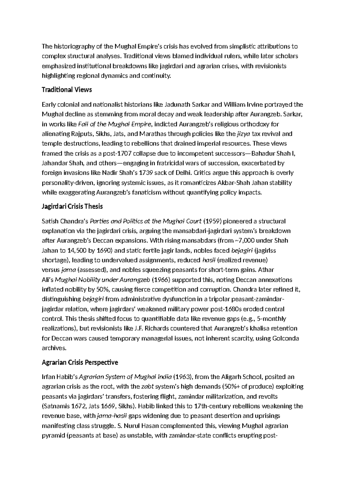 MUG 301: Historiography of the Mughal Empire Crisis and Changes - Studocu
