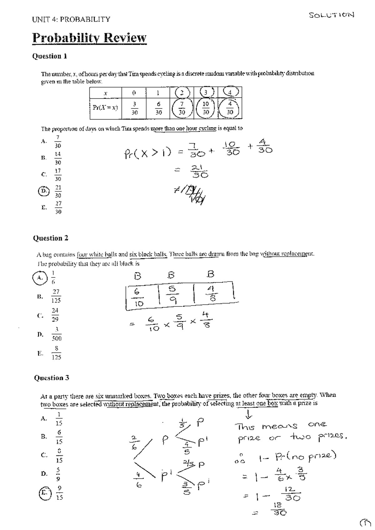 Probability Review Questions For Unit 4 Probability Concepts Studocu