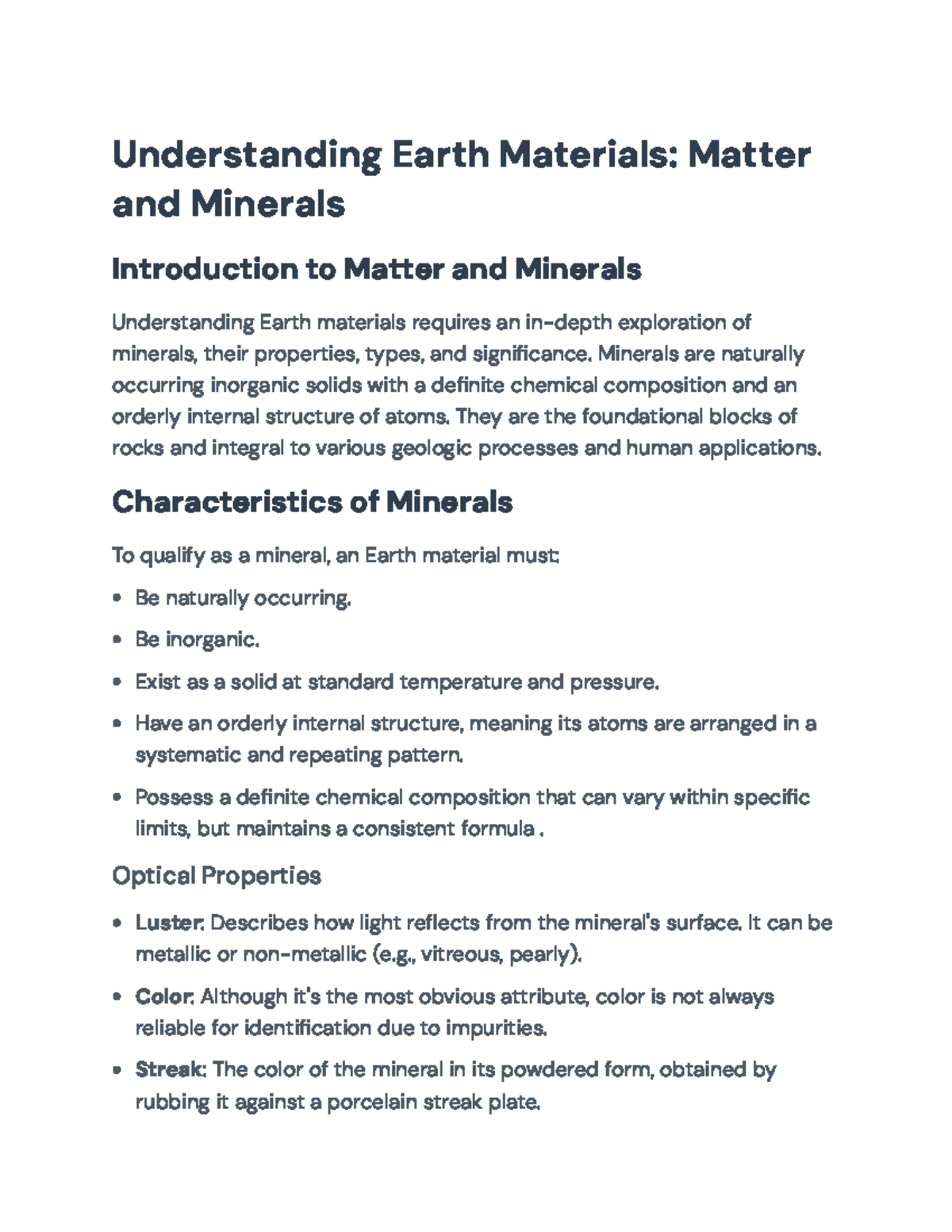 Understanding Earth Materials: Matter and Minerals Overview ...