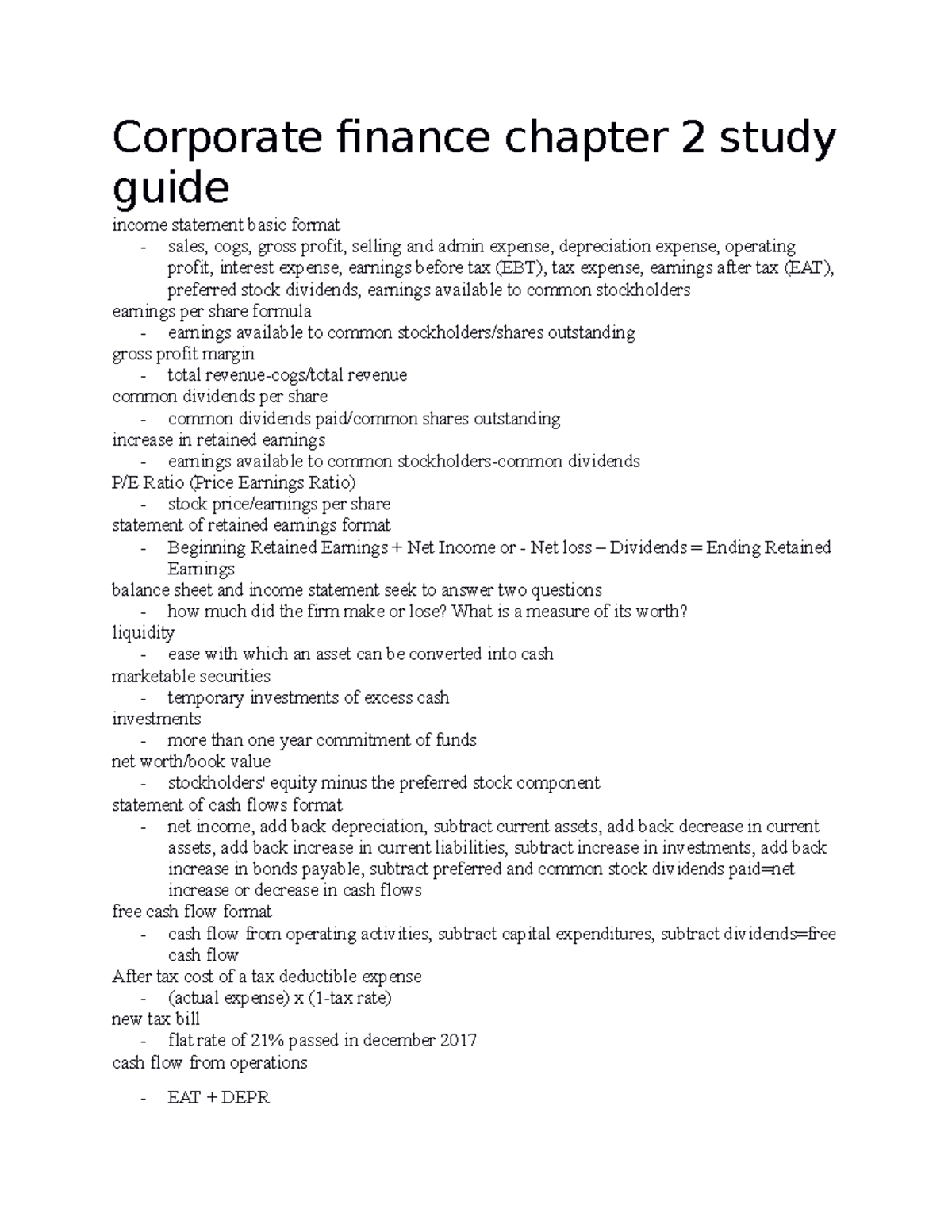 Chapter 2 study guide - Corporate finance chapter 2 study guide income ...