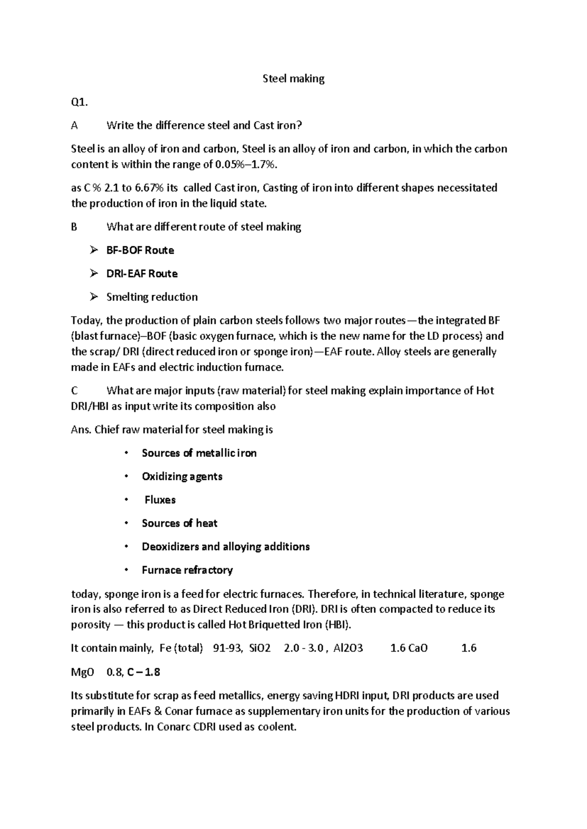 Steel Making Study Notes - Comprehensive Overview of Processes and ...