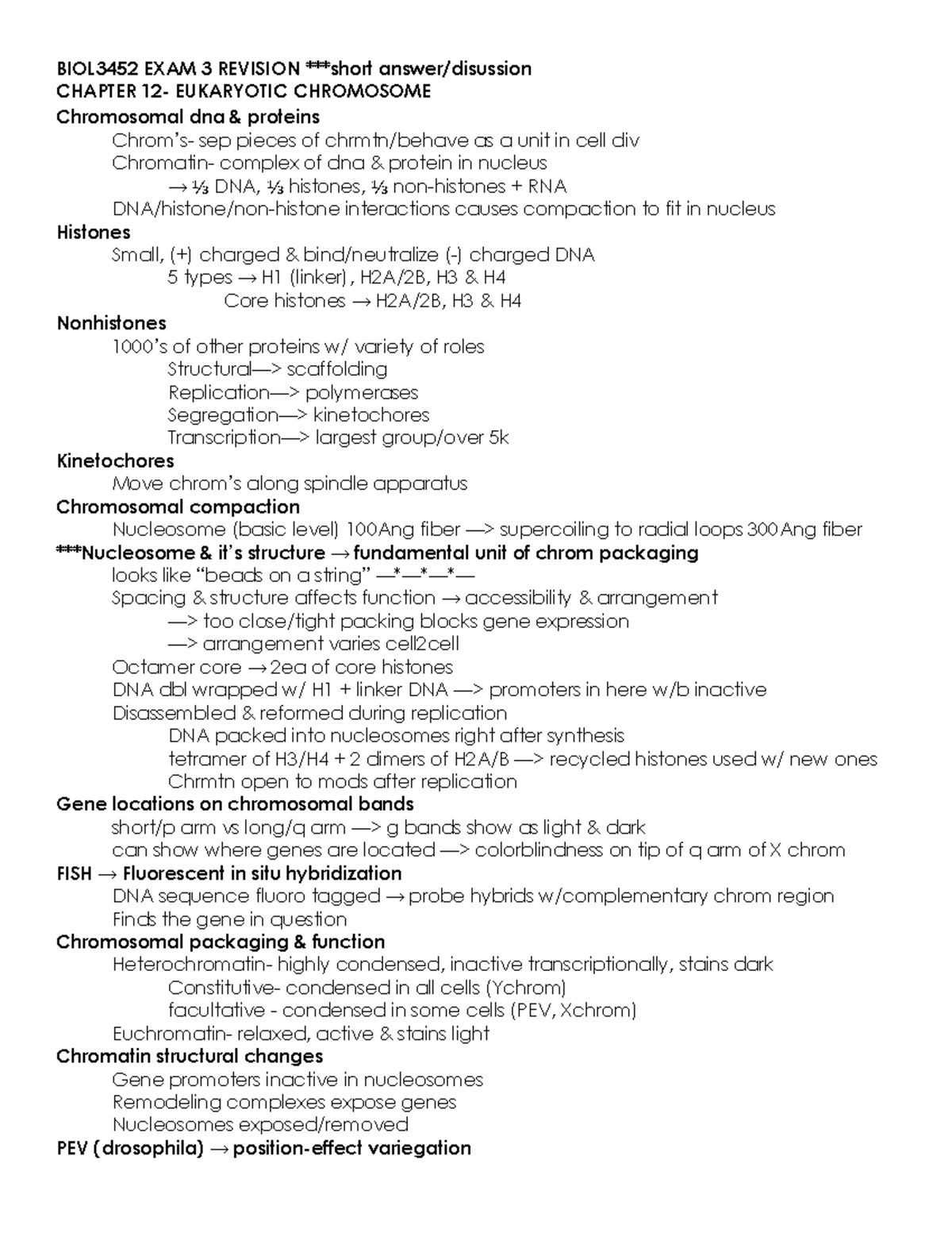 BIOL3452 EXAM 3 Final Revision: Eukaryotic Chromosome Insights - Studocu