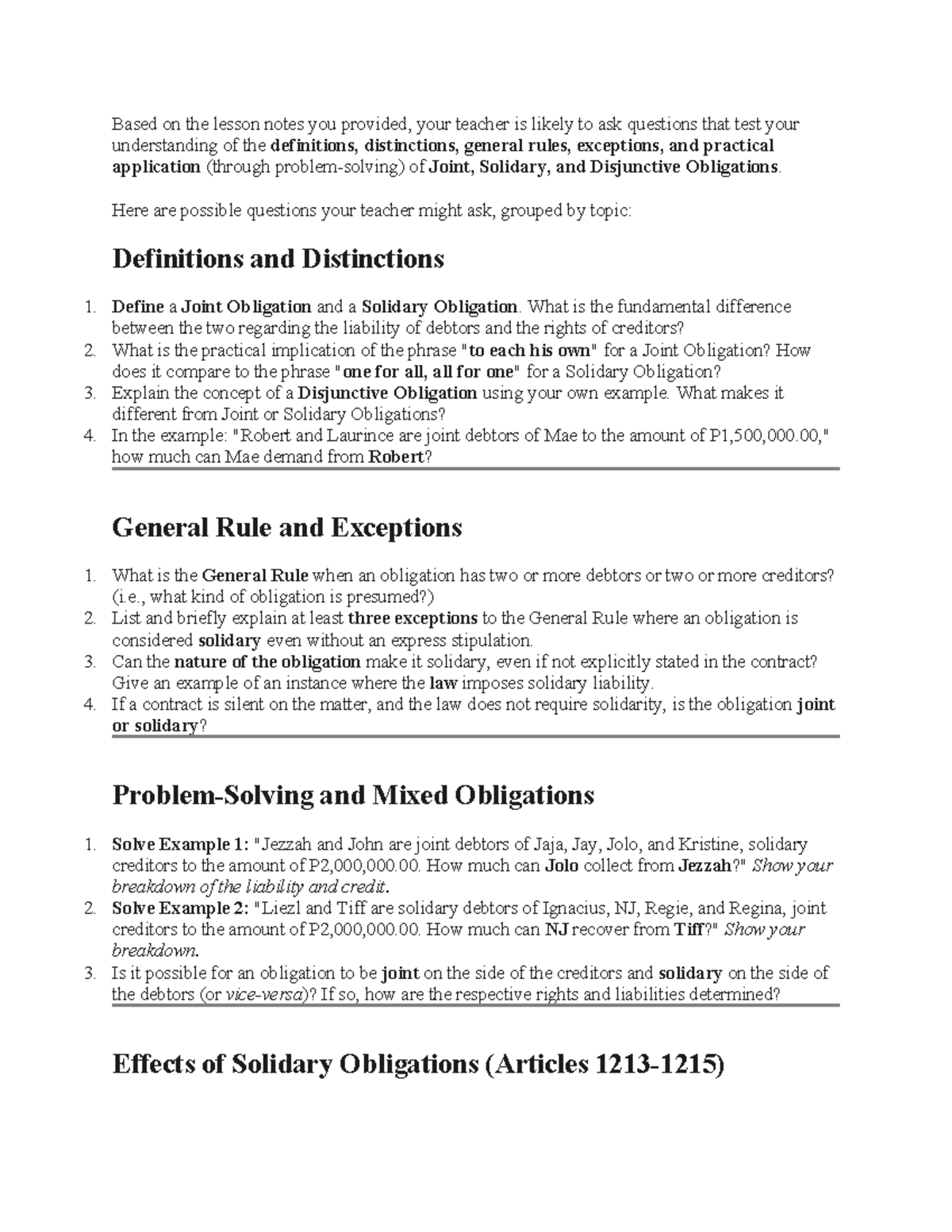 Oblicon Act - Assignment: Understanding Joint, Solidary, and ...