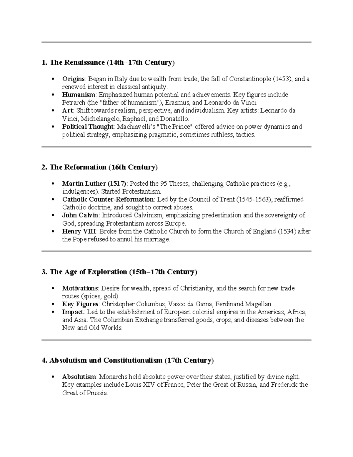 Euro Study Guide: Key Events from the Renaissance to the Cold War - Studocu
