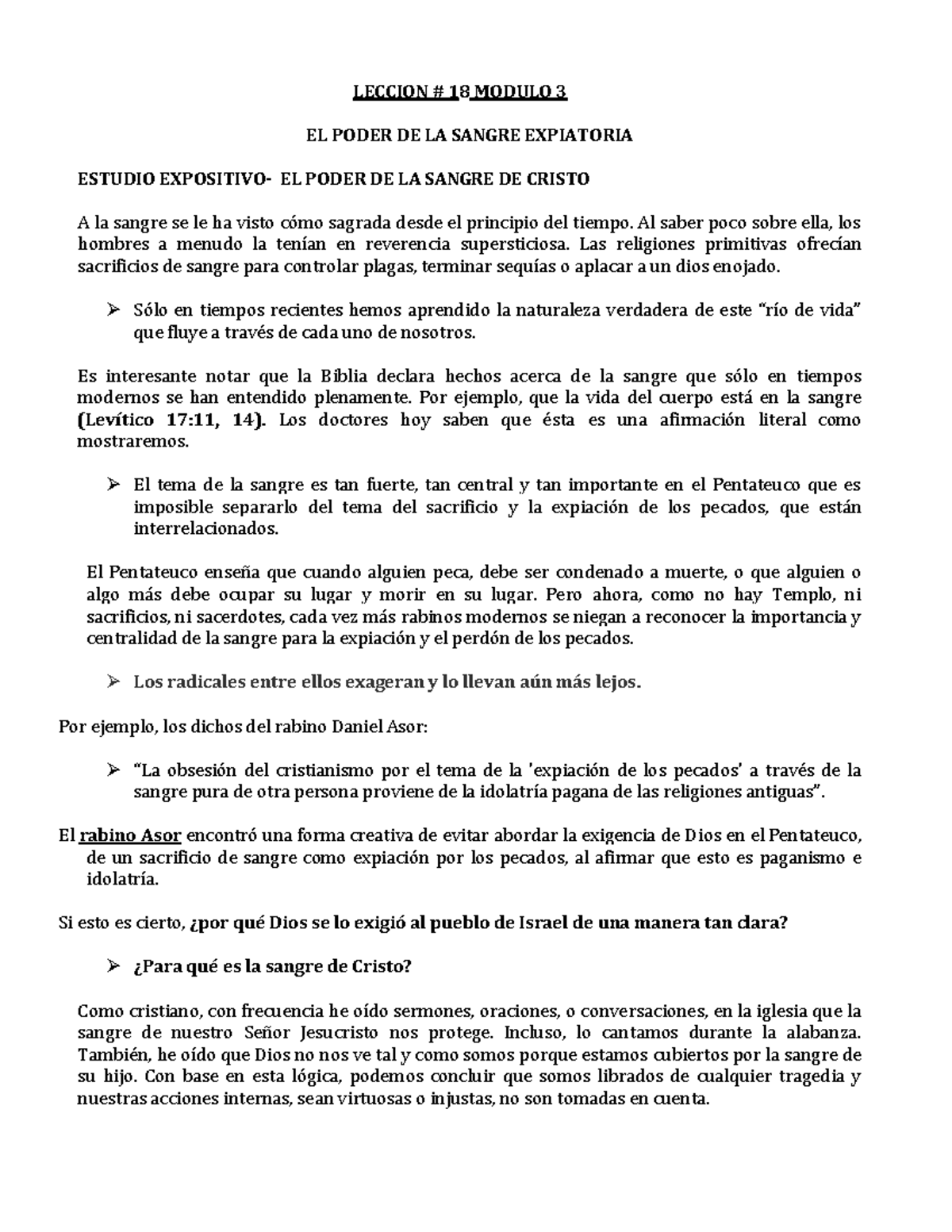 Lección 18 Módulo 3: El Poder de la Sangre Expiatoria de Cristo - Studocu