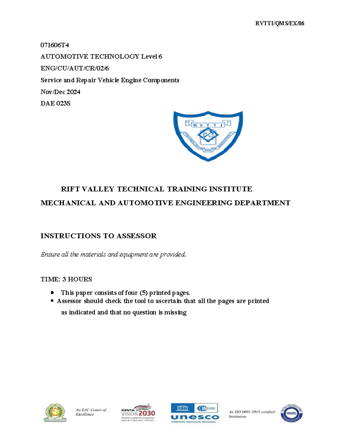 S&RVEC DAE 023S Nov/Dec 2024 Practical Checklist for Engine Components ...