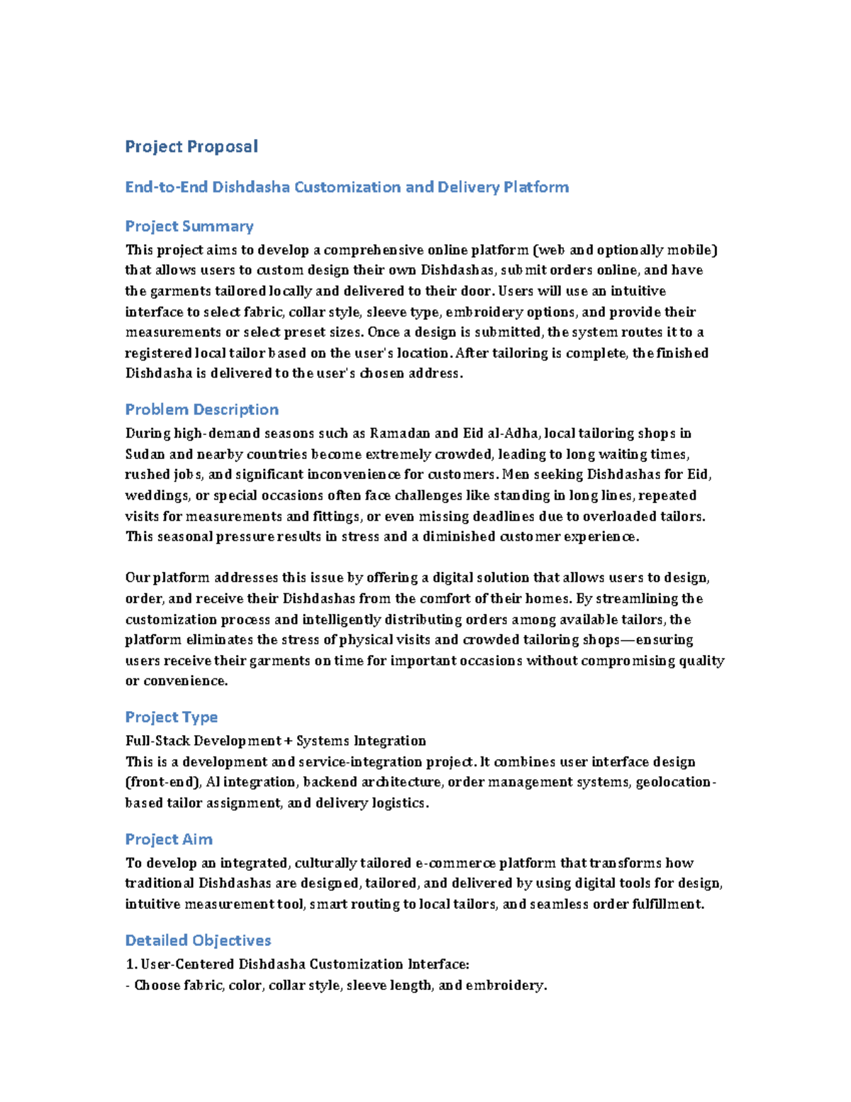 Dishdasha Customization Platform Proposal: Project Overview and Goals ...