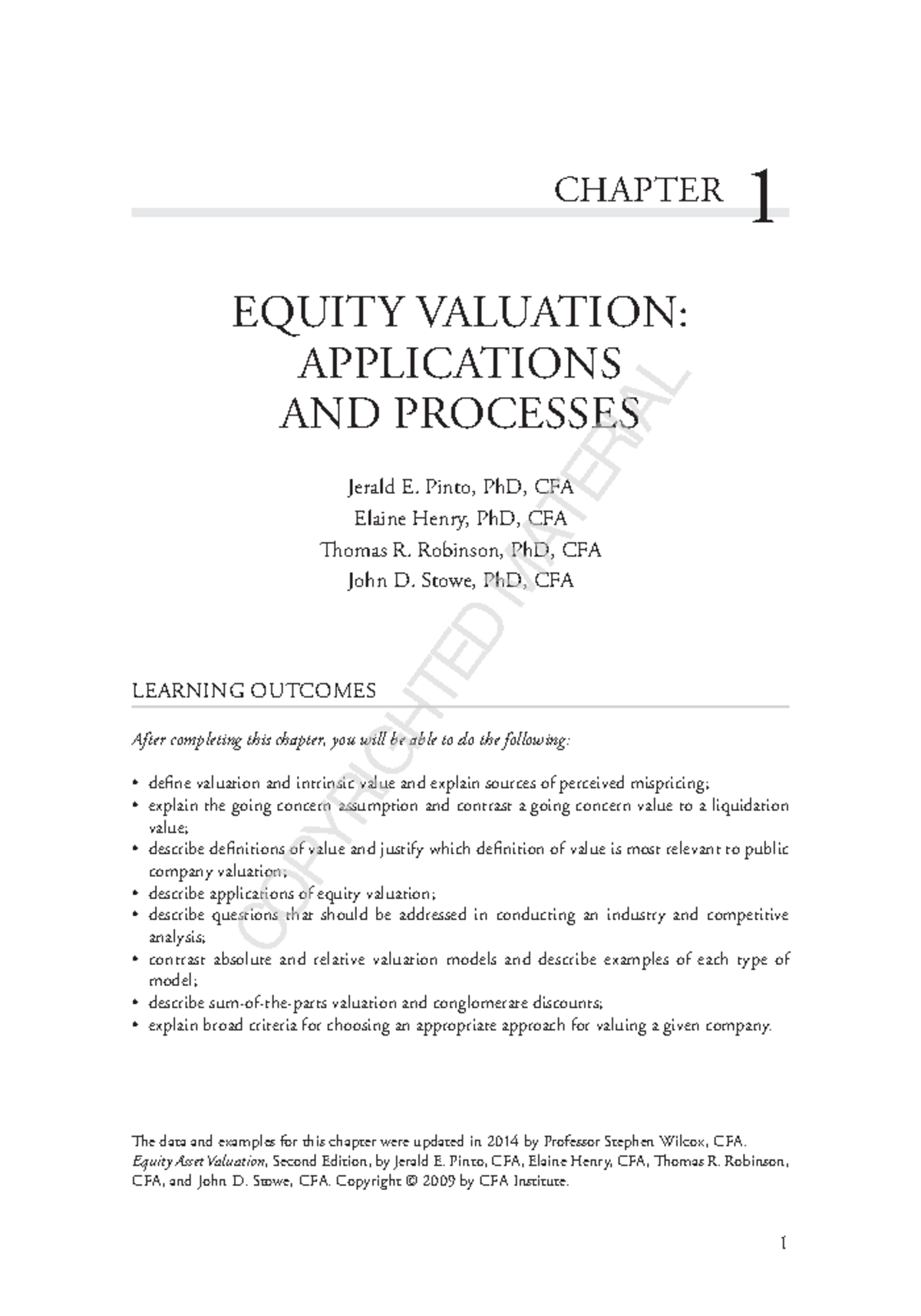CFA chapter 20-24 - 1 ChaPter 1 equity Valuation: aPPliCationS and ...