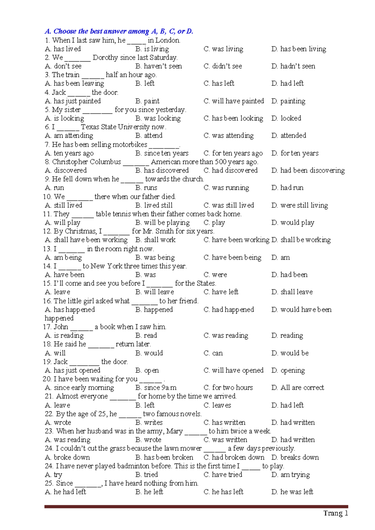 Review FP9 - English Grammar Practice Questions and Answers - Studocu