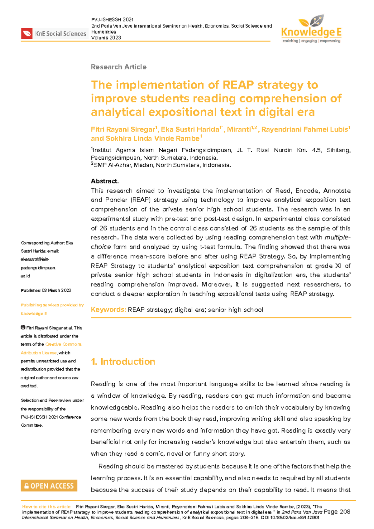 REAP Strategy Implementation for Enhancing Reading Comprehension in XI ...