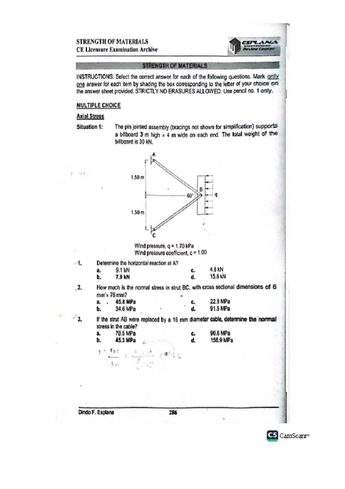 STRENGTH OF MATERIALS CE Licensure Exam Archive - Esplana - Studocu
