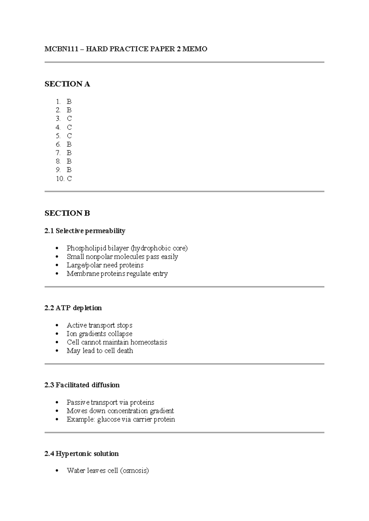 MCBN111 Hard Practice Paper 2 Memo and Solutions - Studocu
