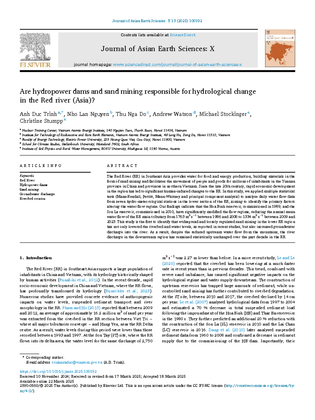 Hydropower Dams & Sand Mining: Impact on Red River Hydrology (X 13 ...