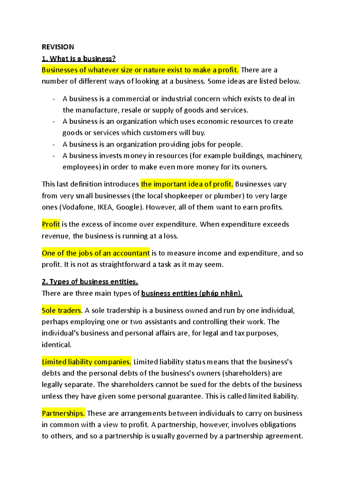 Revision Principles of accounting - REVISION What is a business ...