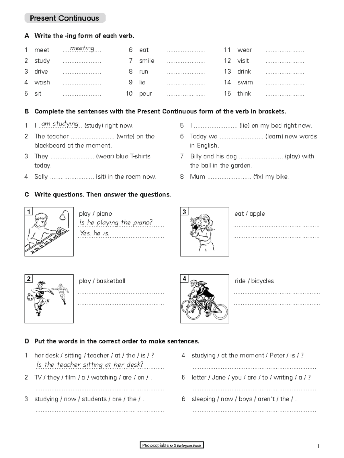Grammar Present Continuous 1 18849 - Photocopiable © B Burlington Books ...