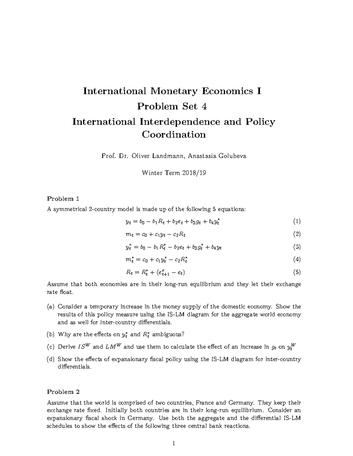 Problem Set 4 - WS 18/19; Landmann / Golubeva - International Monetary ...