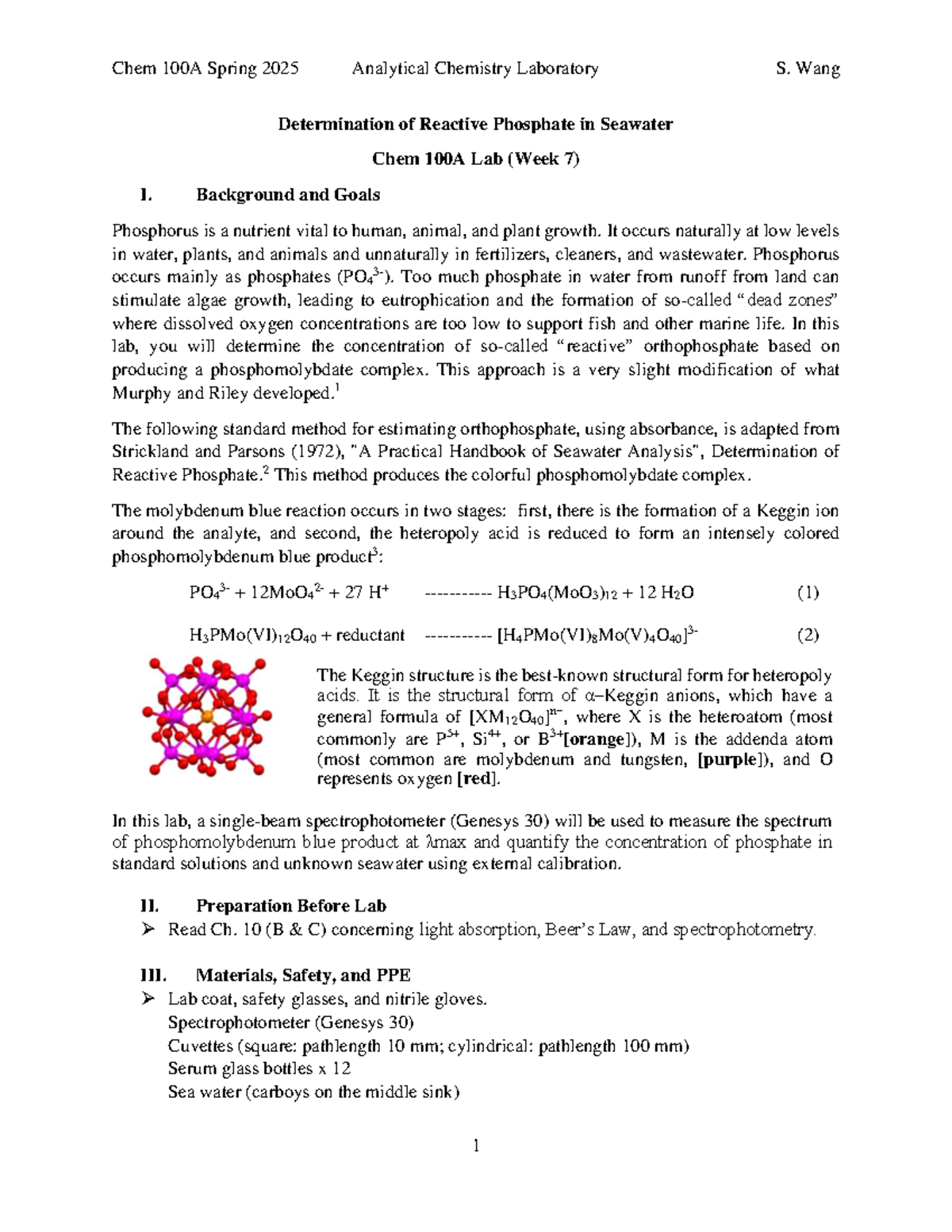Chem 100A Spring 2025 Lab: Analyzing Reactive Phosphate in Seawater ...