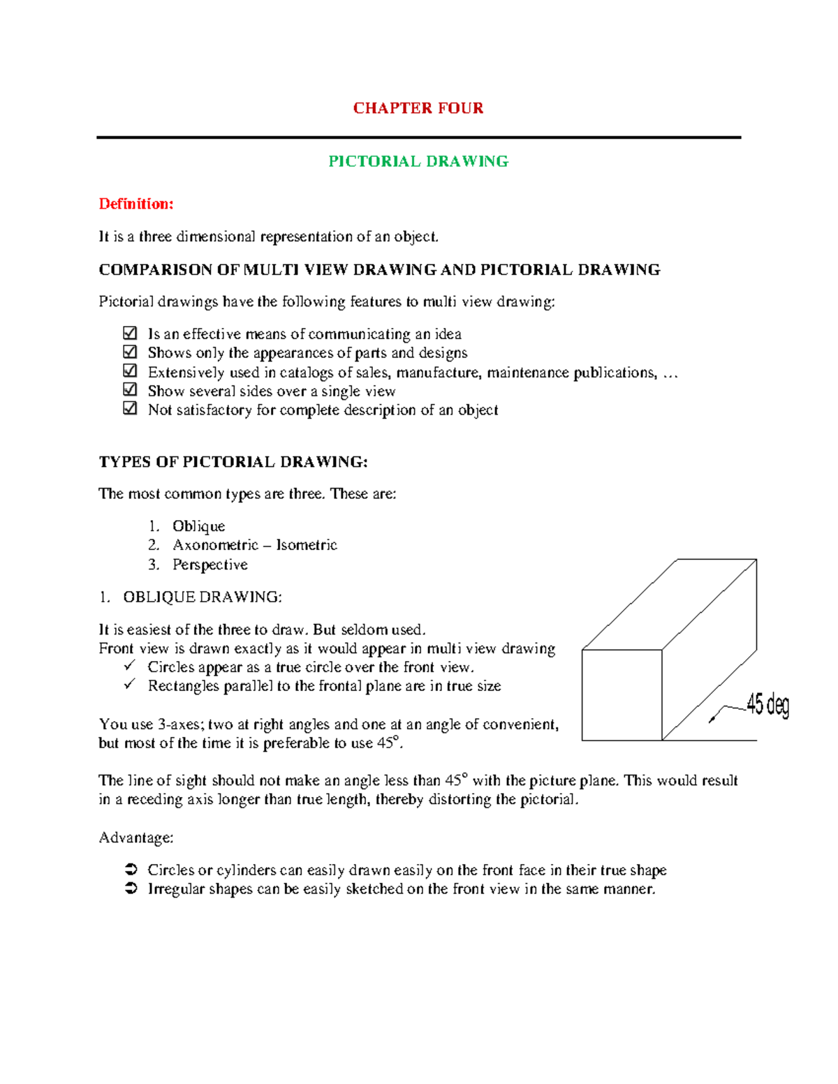 Chapter 4: Pictorial Drawing & Types - ENG 101 Lecture Notes - Studocu