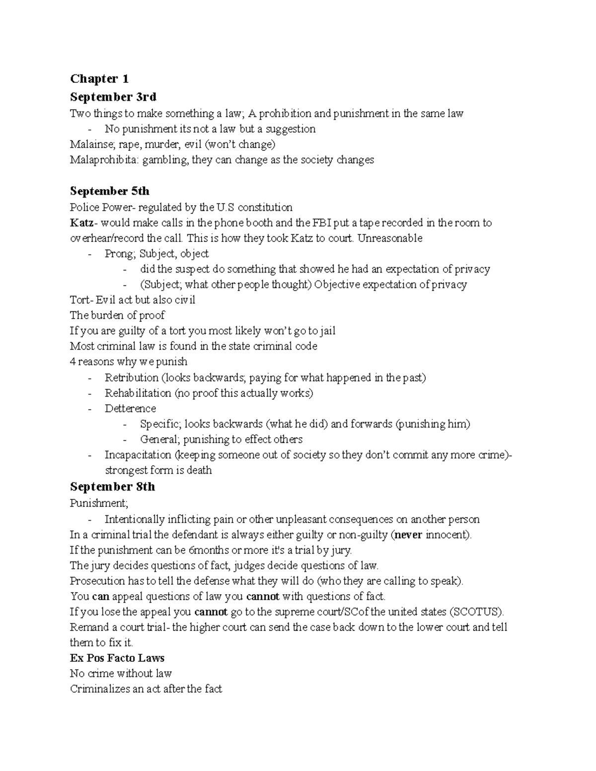 Criminal Law Class Notes (CRIM 101): Chapters 1-4 Overview and Key ...
