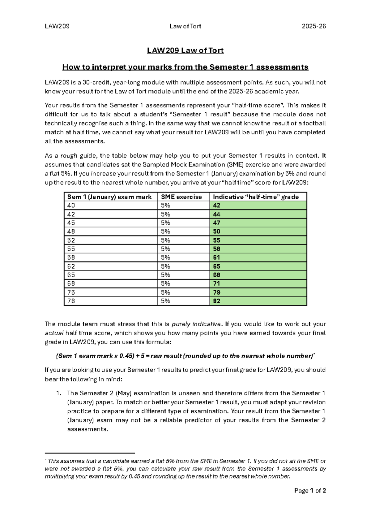 LAW209 Semester 1 Assessment Marks Interpretation Guide - Studocu