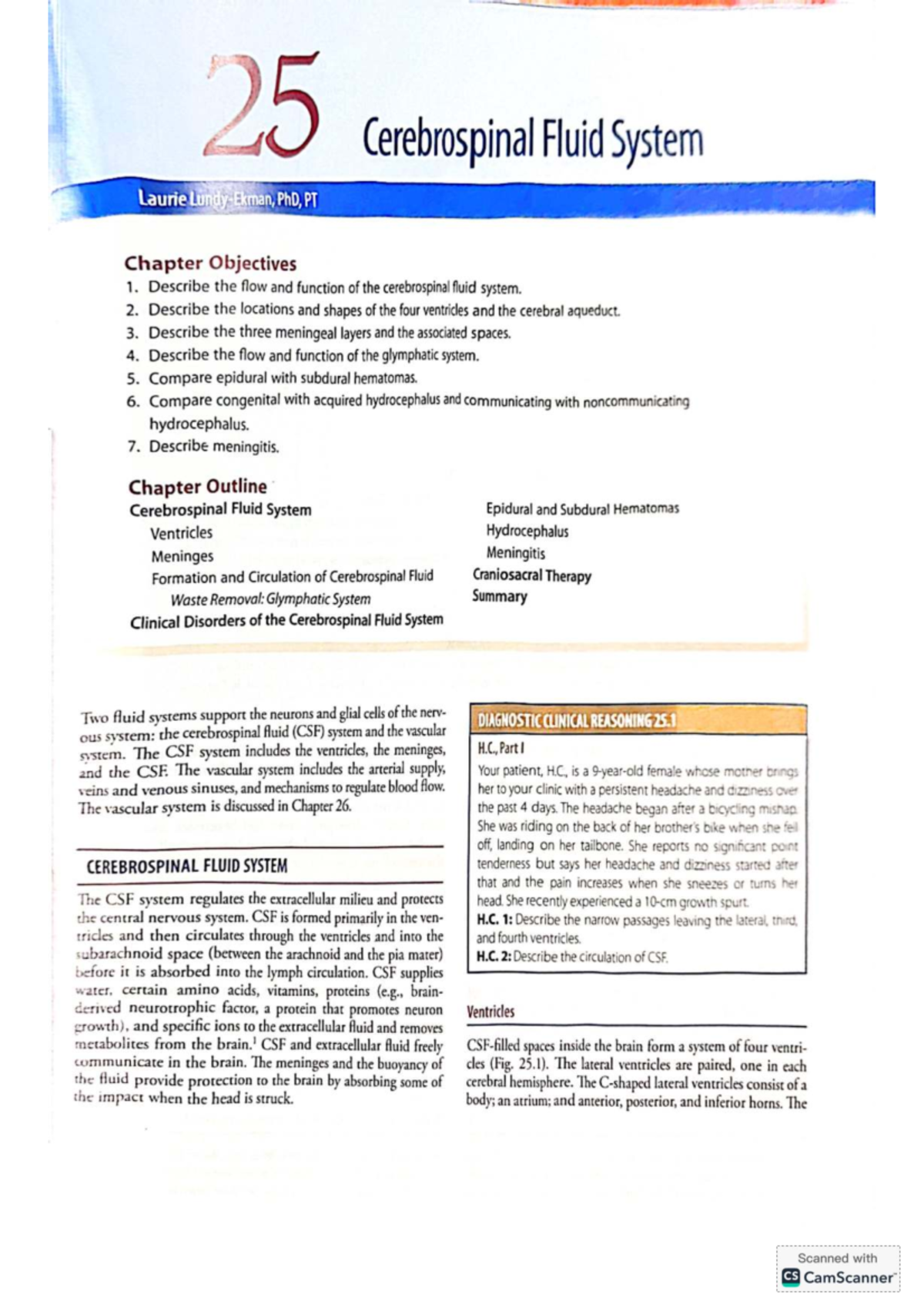 Cerebrospinal Fluid System Overview: Chapter 25 Objectives and Key ...