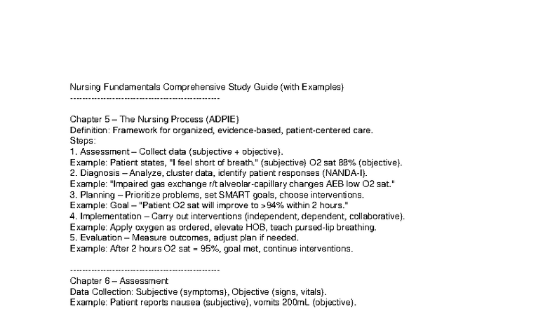 Nursing Fundamentals Study Guide (NUR 101): The Nursing Process (ADPIE ...