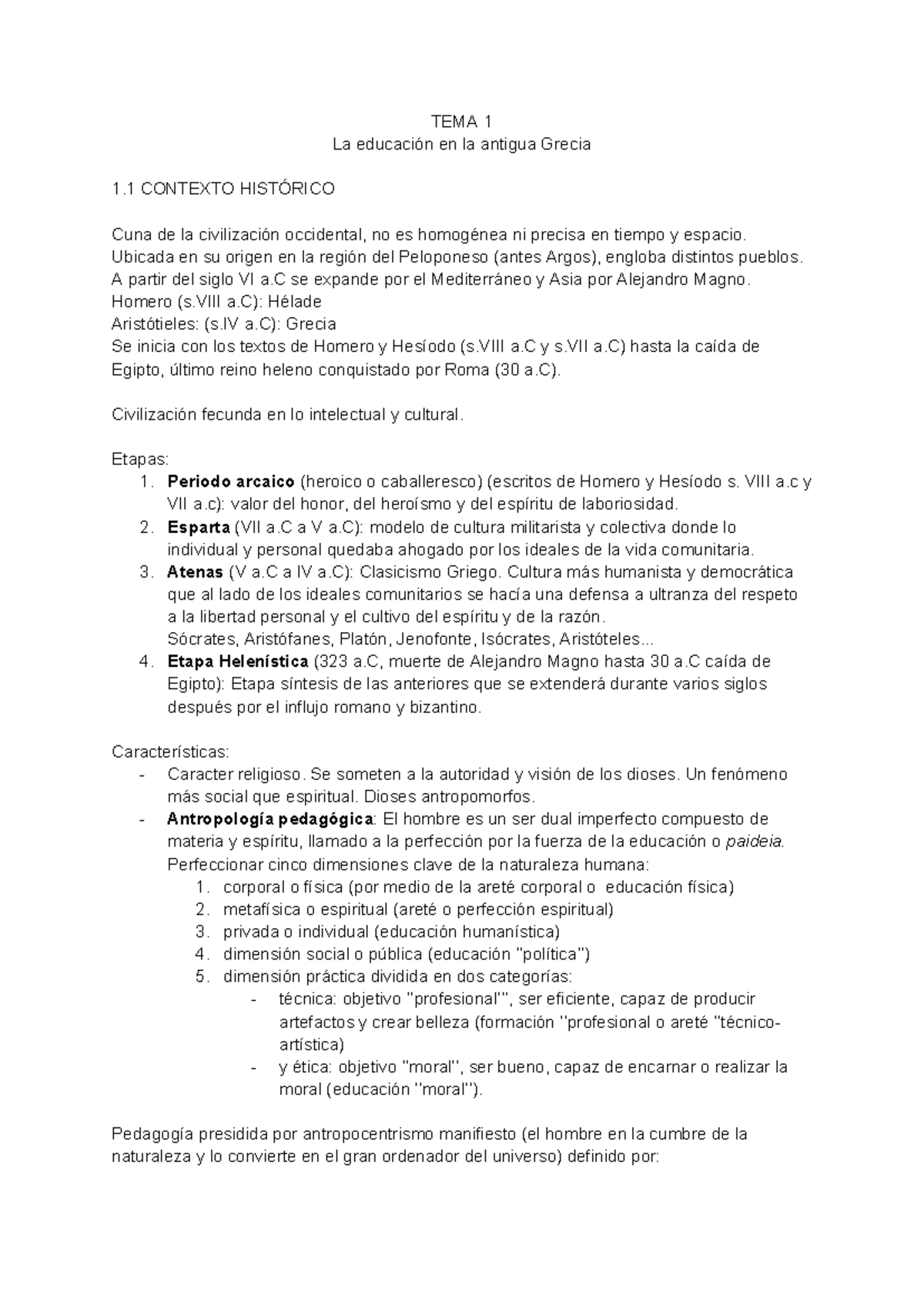Resumen - 1.1 Historia de la Educación - TEMA 1 La educación en la ...