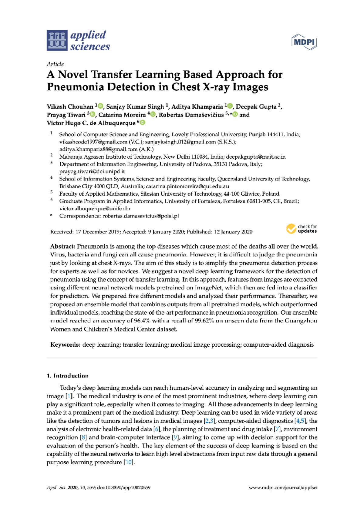 A Novel Transfer Learning Based Approach for Pneumonia Detection in ...