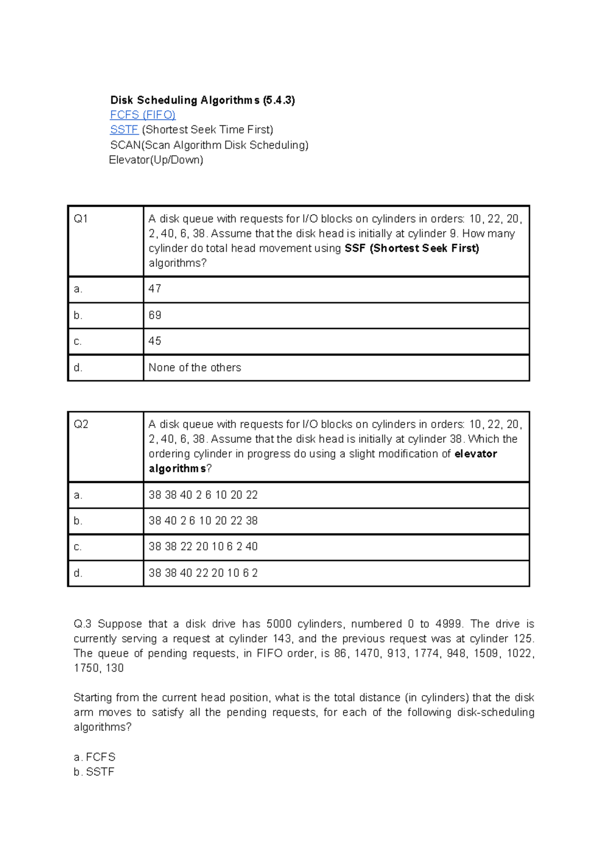 Disk Scheduling Algorithms (5.4.3) - FCFS, SSTF, SCAN Q&A - Studocu