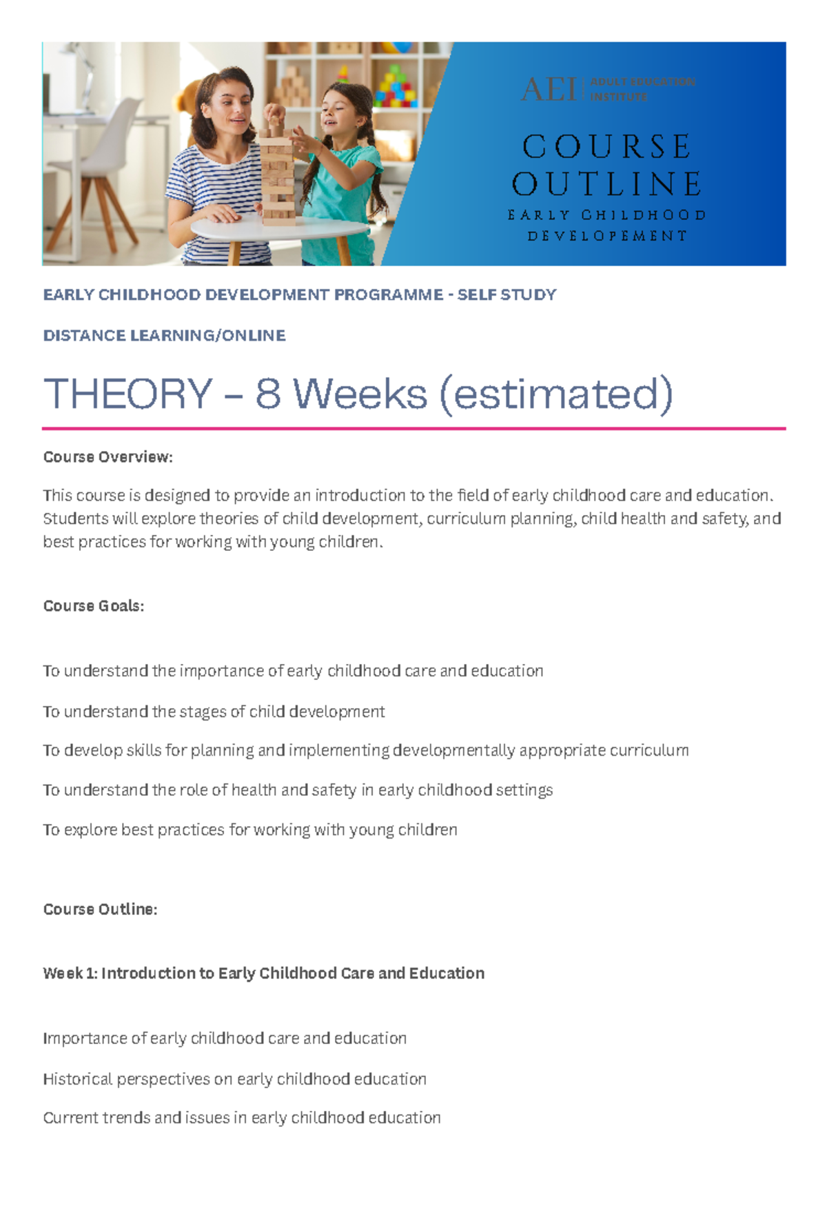 ECD Course Outline - EARLY CHILDHOOD DEVELOPMENT PROGRAMME - SELF STUDY ...
