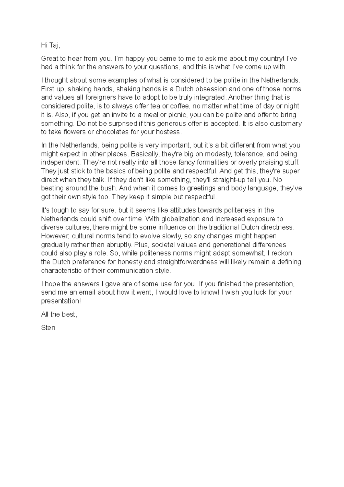 Informal Letter: Understanding Dutch Politeness Norms - Studeersnel