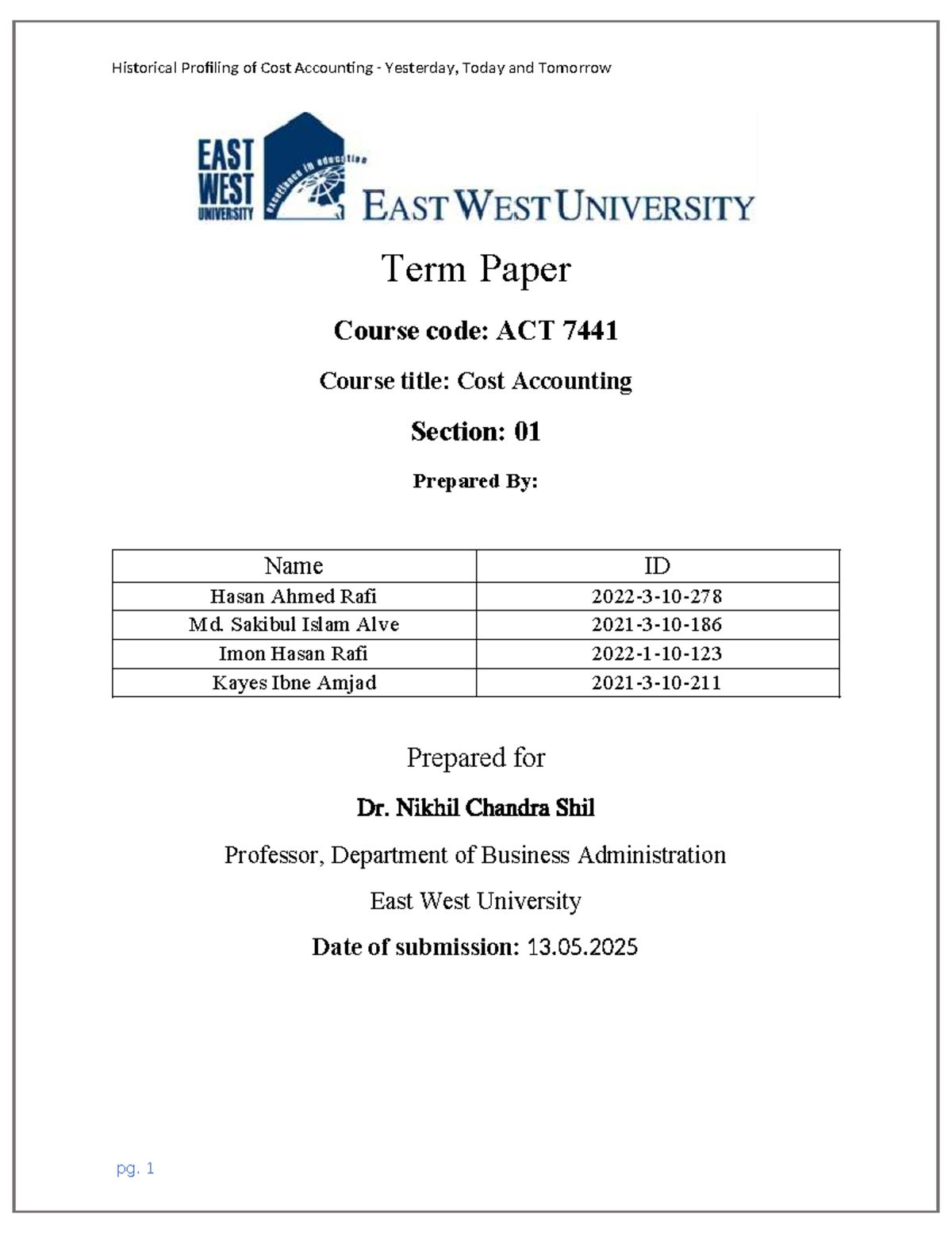 Historical Profiling of Cost Accounting: Insights from ACT 7441 Term ...
