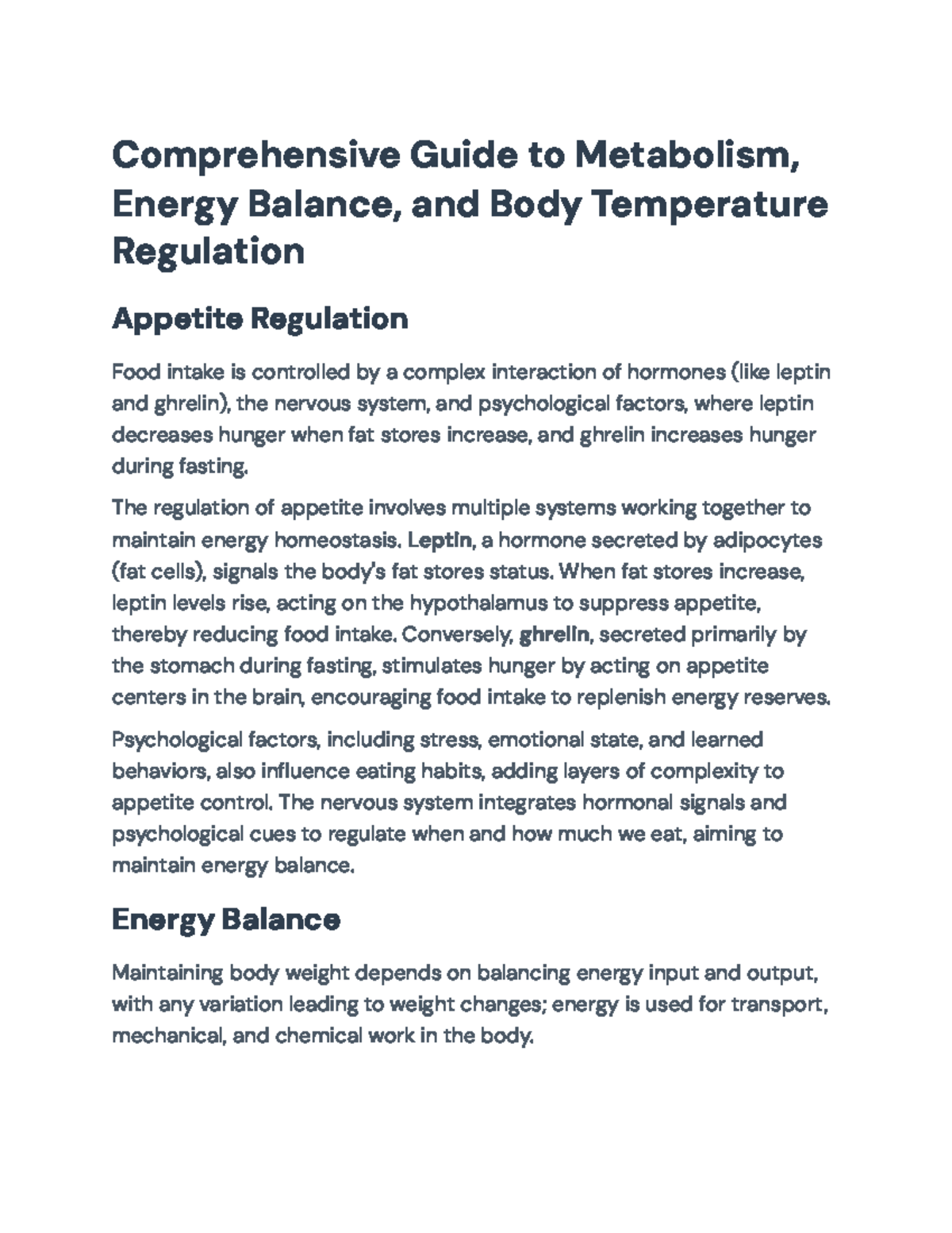 Comprehensive Overview of Metabolism & Energy Regulation (BIO 101 ...