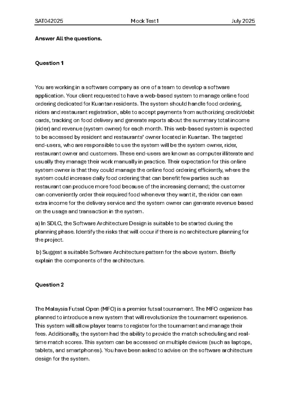 SAT042025 Mock Test 1: Software Architecture Design Insights - Studocu
