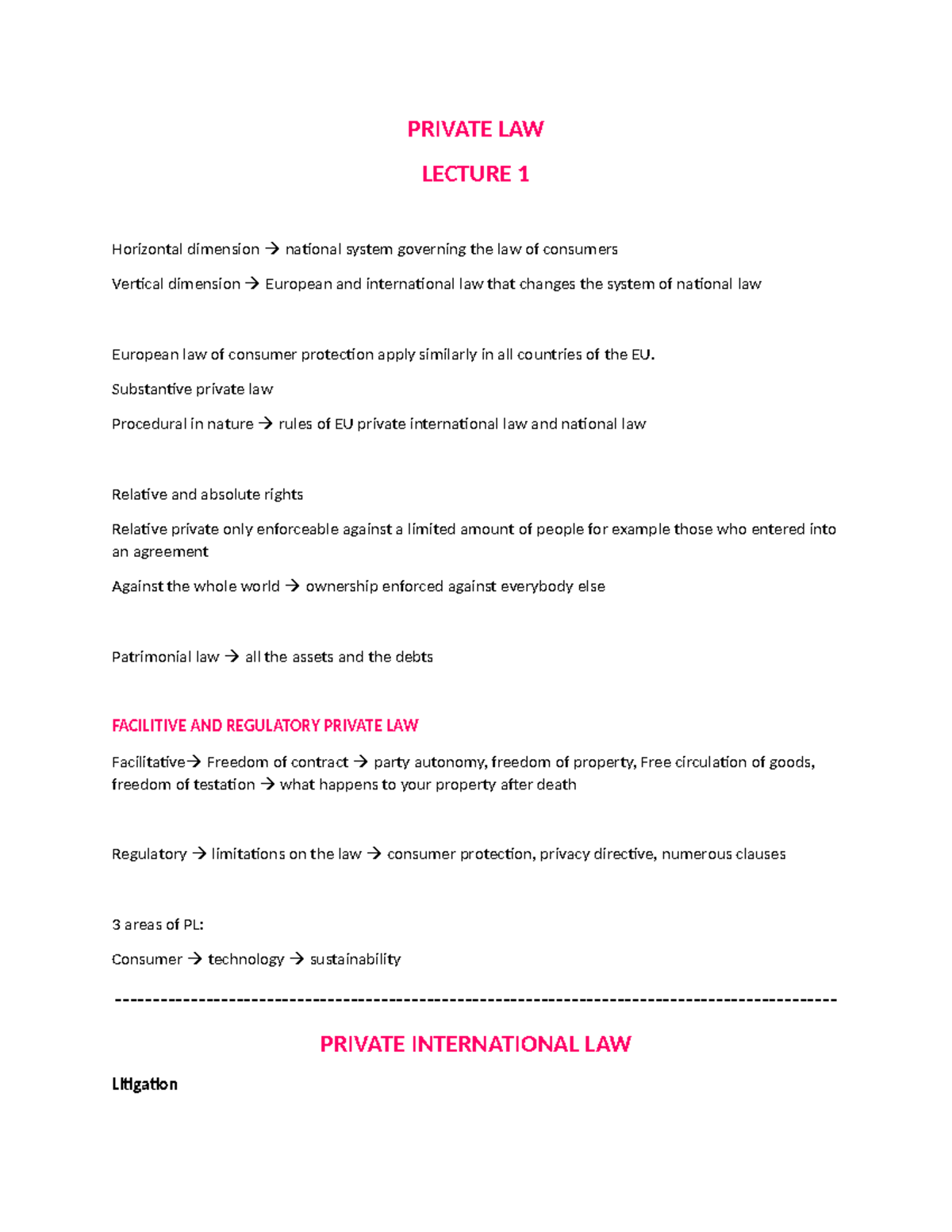 PRIVATE LAW LECTURE 1: National and International Consumer Law Dynamics ...