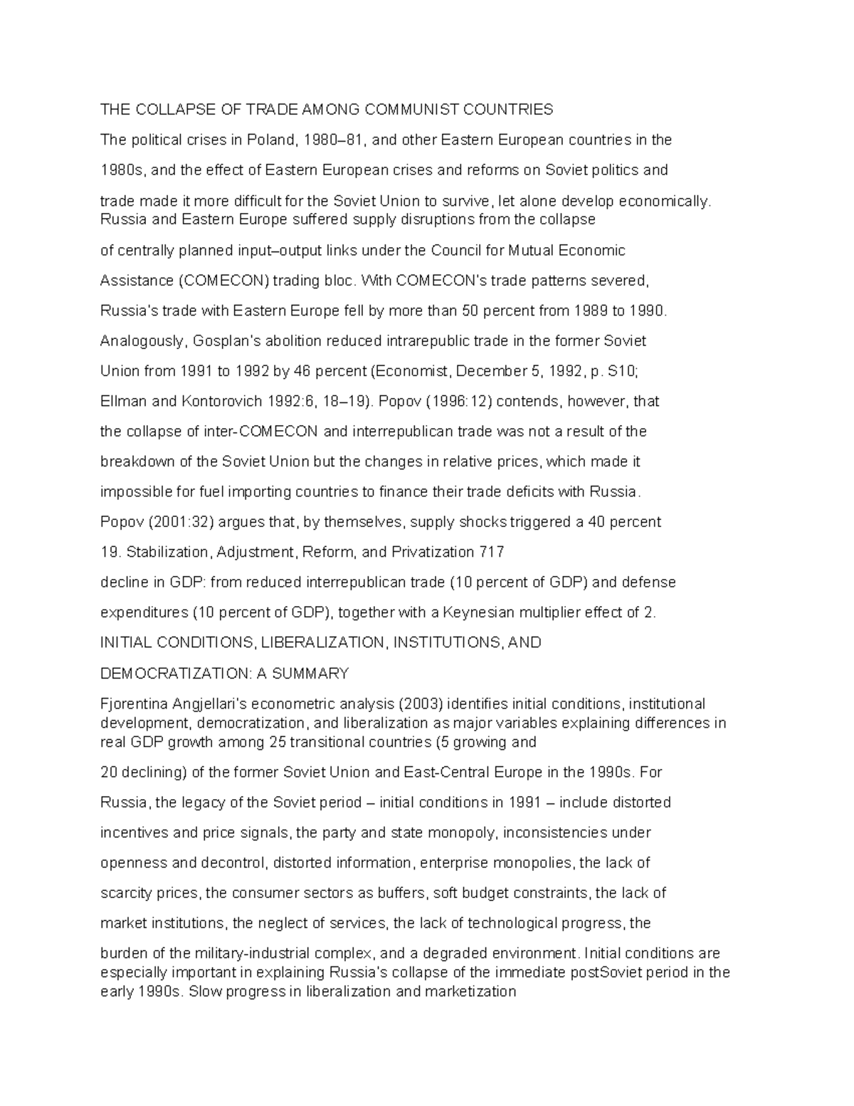 A3: The Collapse of Trade in Communist Countries: Causes and Effects ...