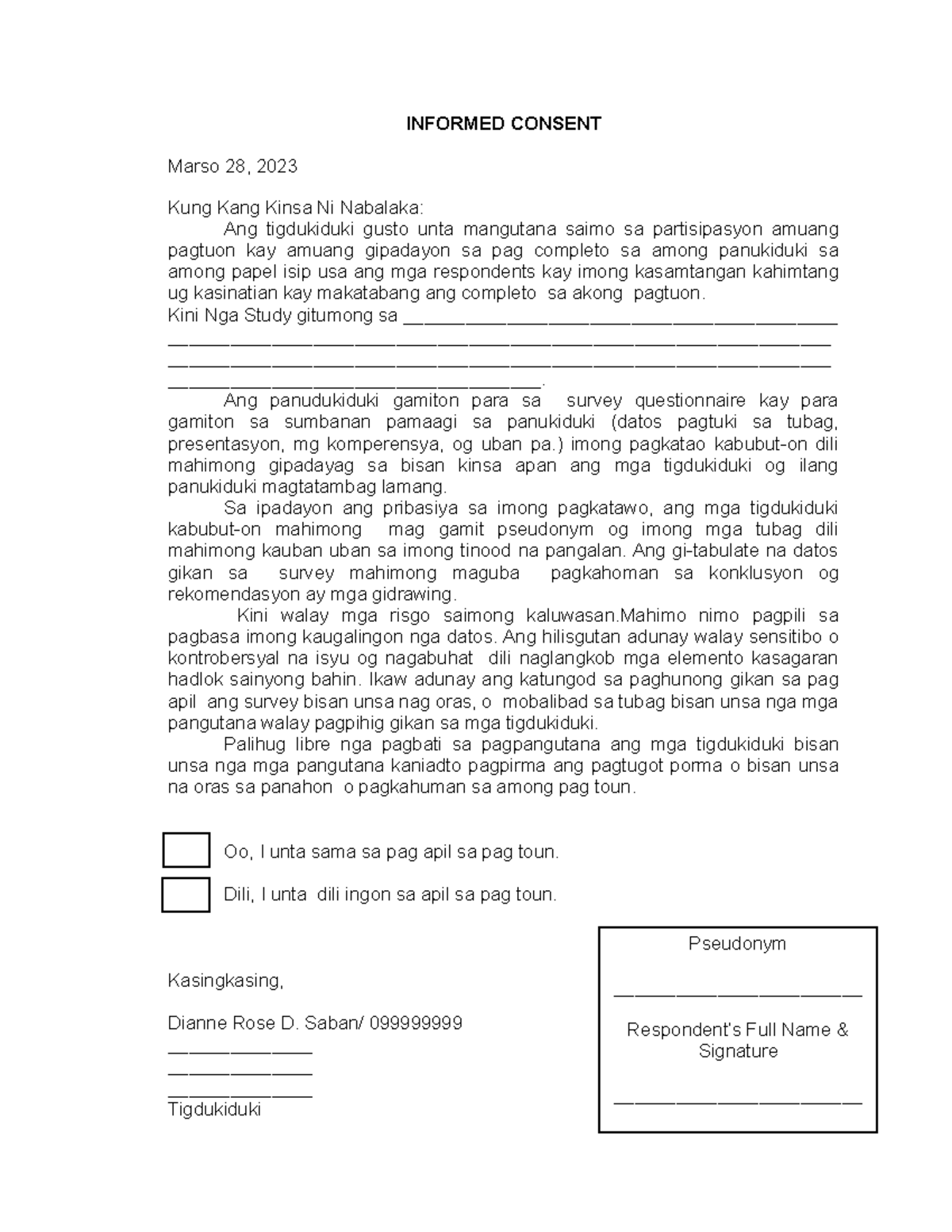 HIjJajajajajsjjjsjjjs - INFORMED CONSENT Marso 28, 2023 Kung Kang Kinsa ...