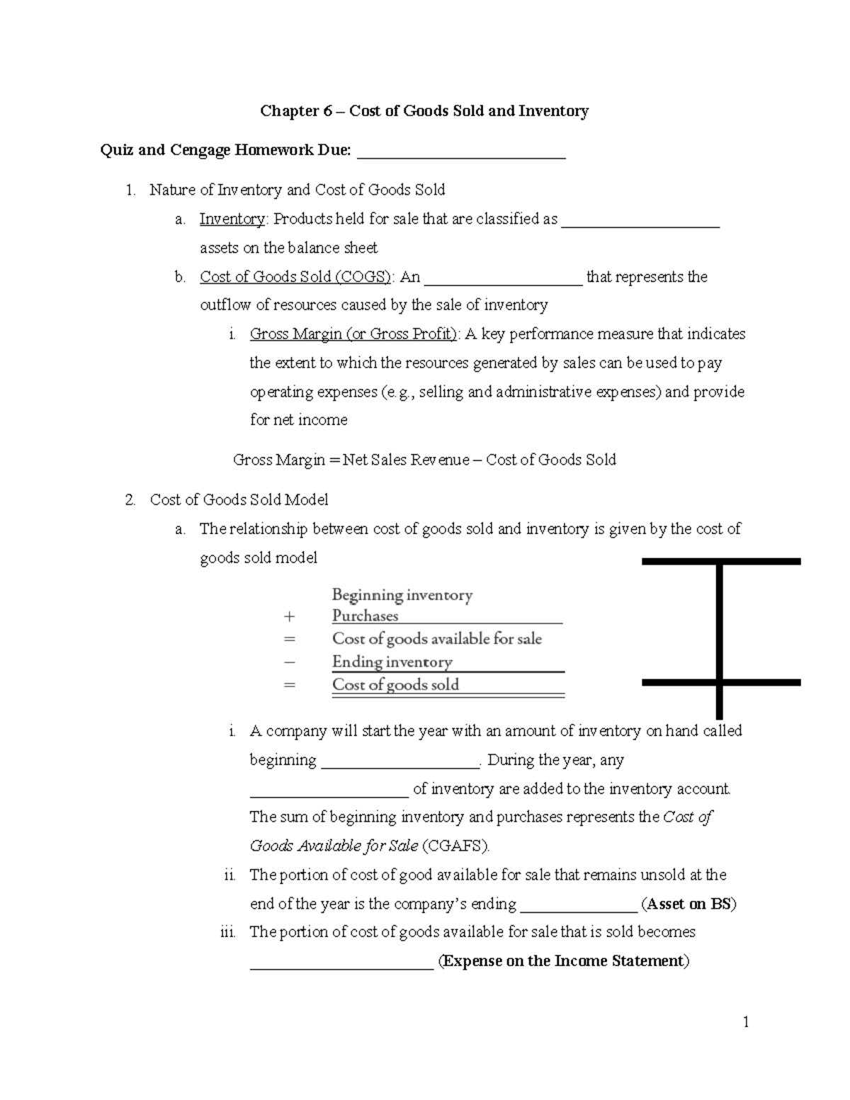 Chapter 6 - Cost of Goods Sold & Inventory Class Notes - Studocu