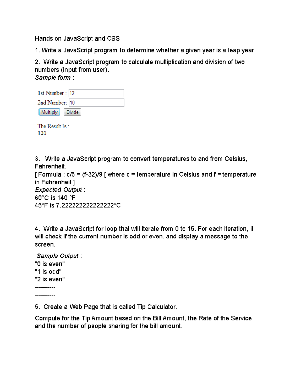 Hands-On 2 - JavaScript and CSS Programming Exercises - Studocu