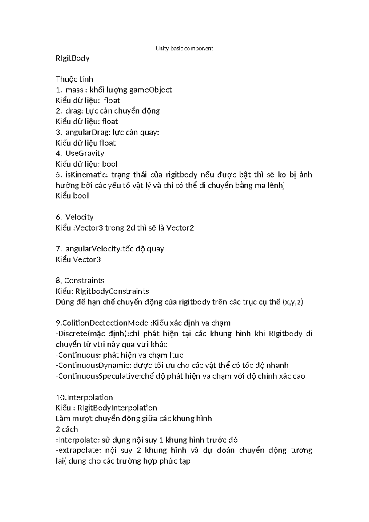 Unity Basic Components: Rigidbody Properties and Methods - Studocu