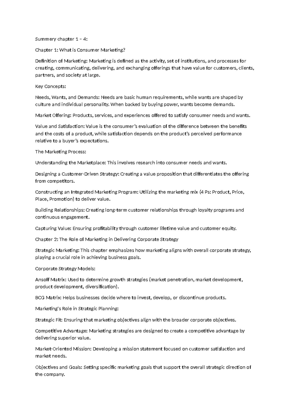Chapter 1 Summary: Essentials of Consumer Marketing Concepts - Studocu