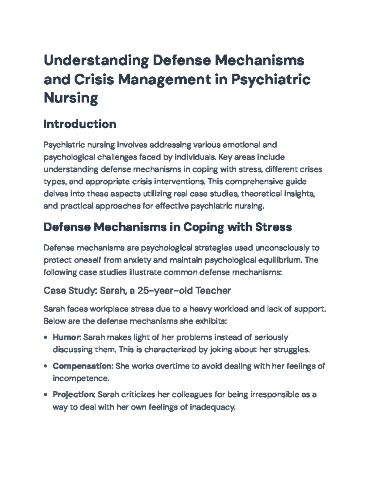 Understanding Defense Mechanisms and Crisis Management in Psych Nursing ...