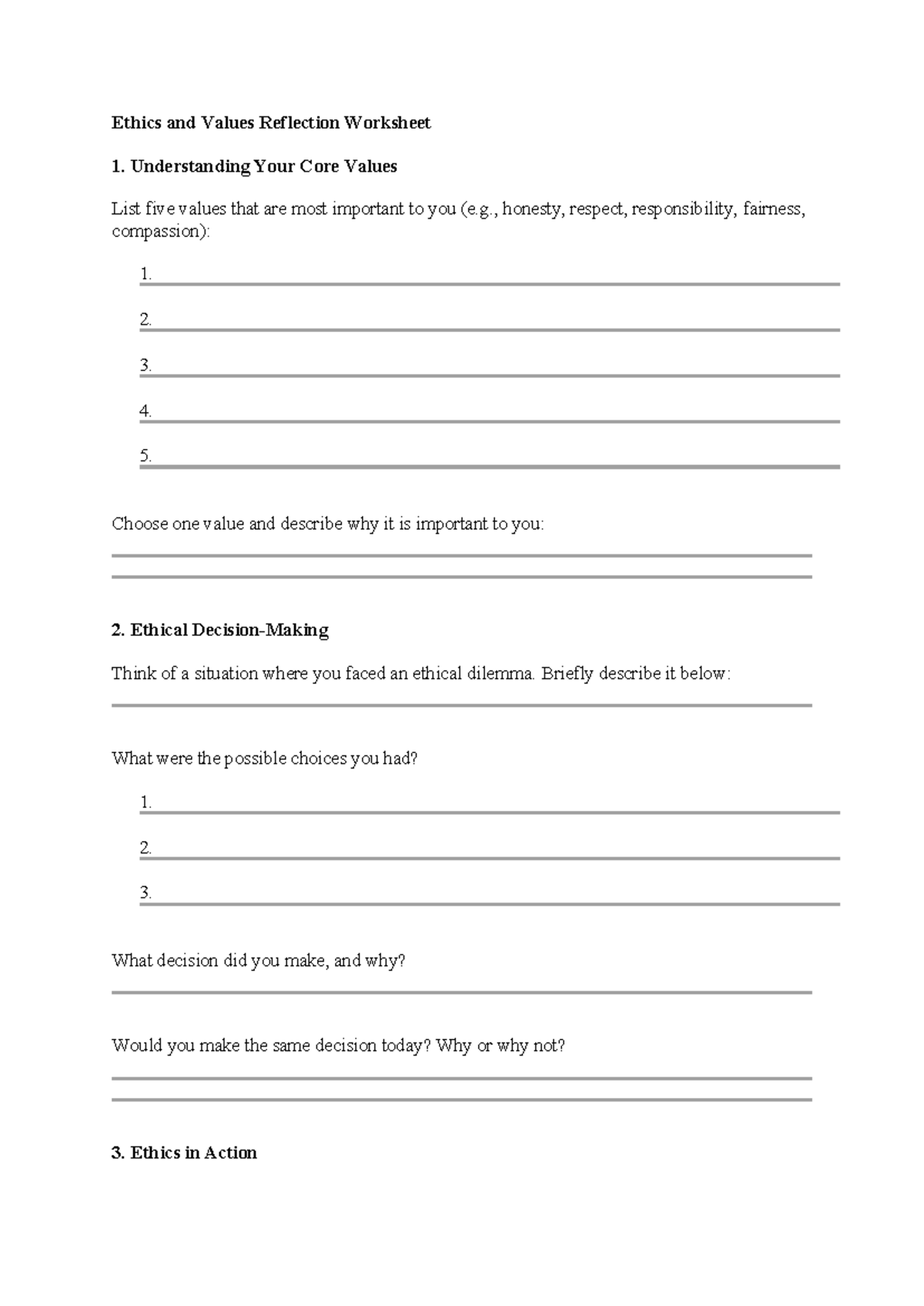 LAP 10 - ethics and values reflection worksheet - Studocu