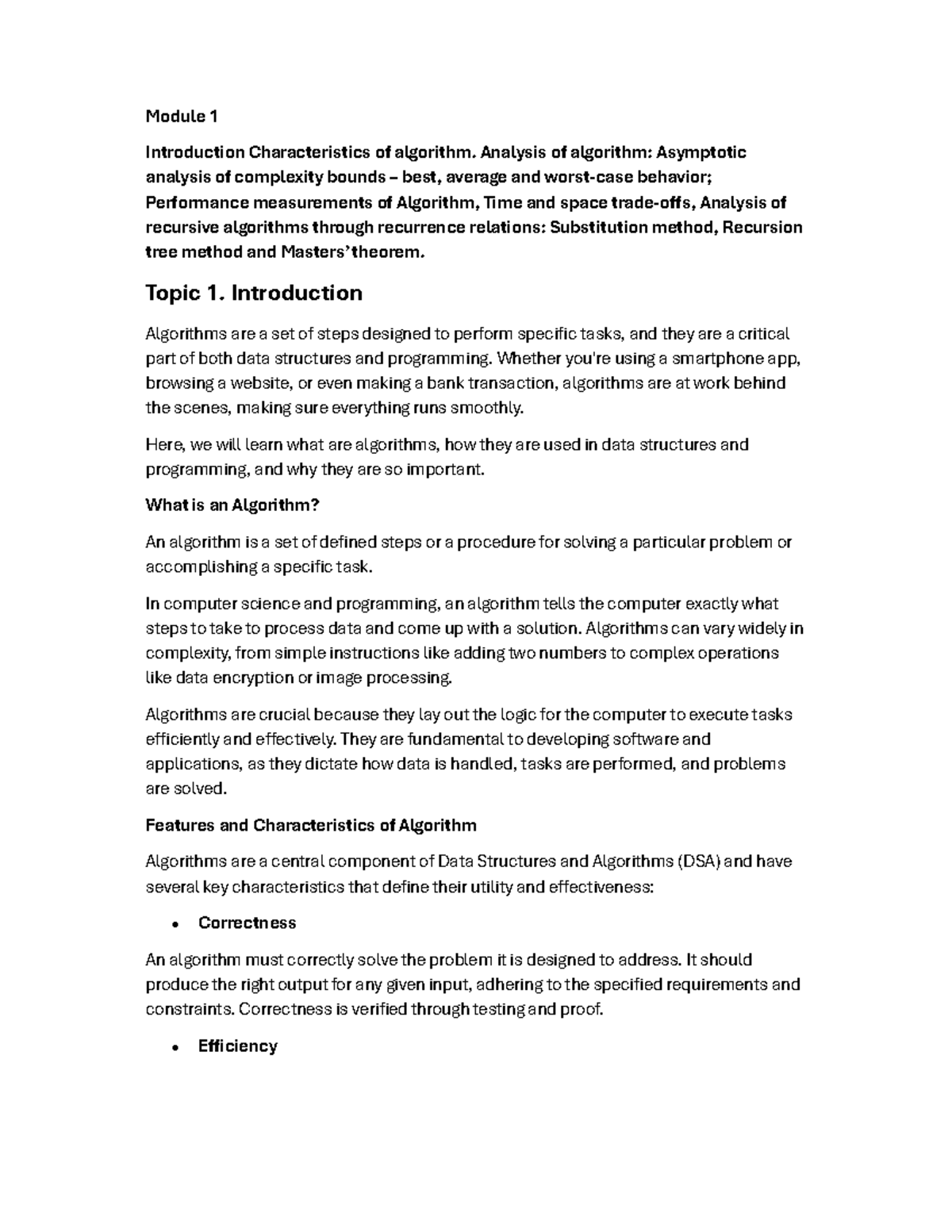 Module 1 DAA - Introduction to Algorithms and Their Analysis - Studocu