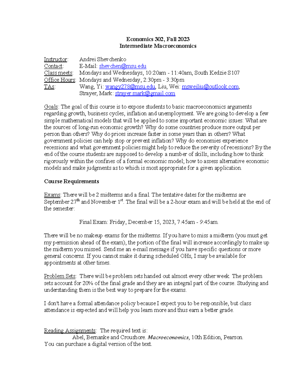 Syllabus for EC 302: Intermediate Macroeconomics - Fall 2023 - Studocu