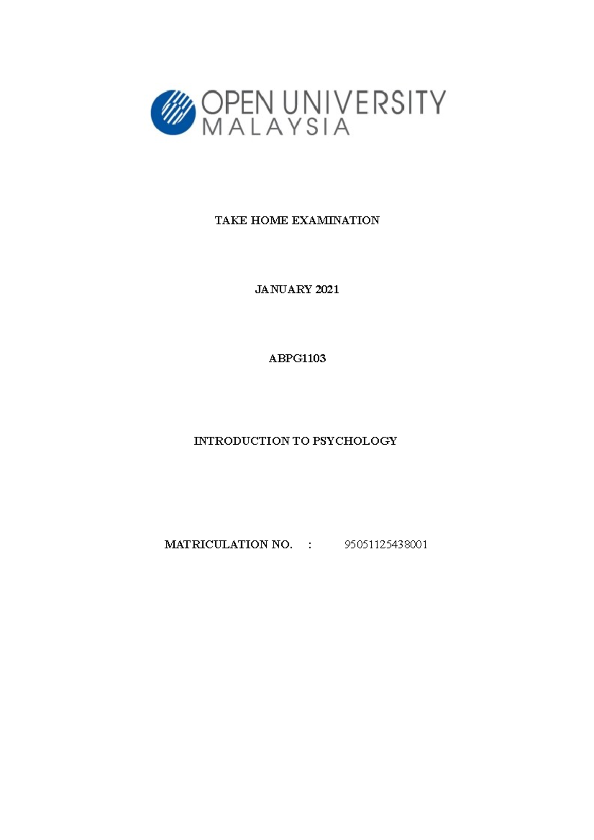 TAKE HOME Examination-ABPG1103 - TAKE HOME EXAMINATION JANUARY 2021 ...